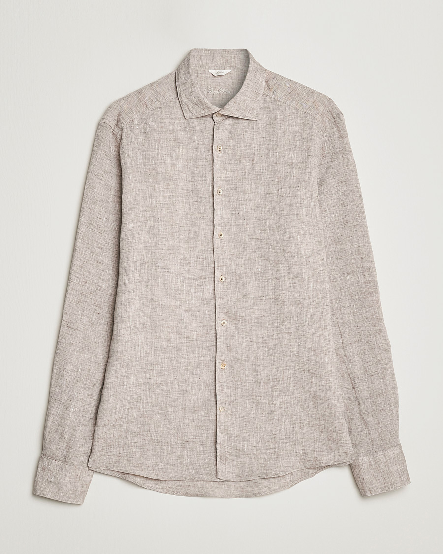 Herre | Skjorter | Stenströms | Slimline Cut Away Linen Shirt Light Brown