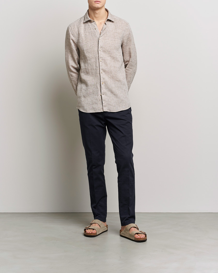 Herre | Skjorter | Stenströms | Slimline Cut Away Linen Shirt Light Brown
