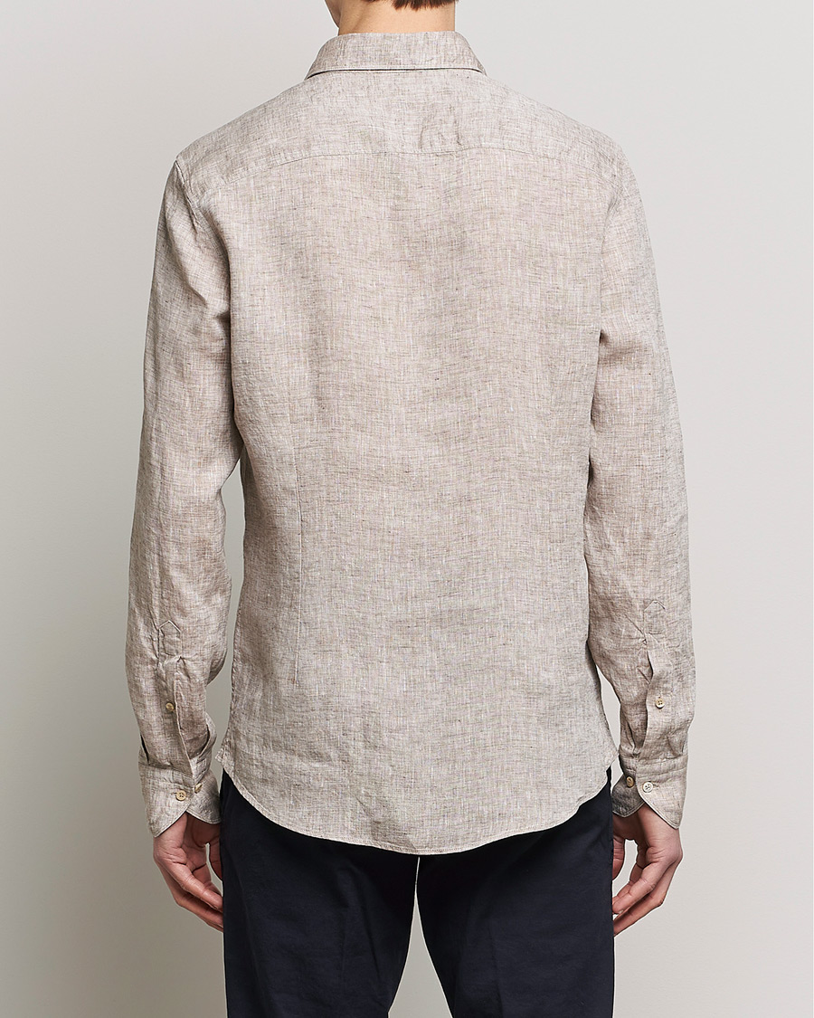 Herre | Skjorter | Stenströms | Slimline Cut Away Linen Shirt Light Brown