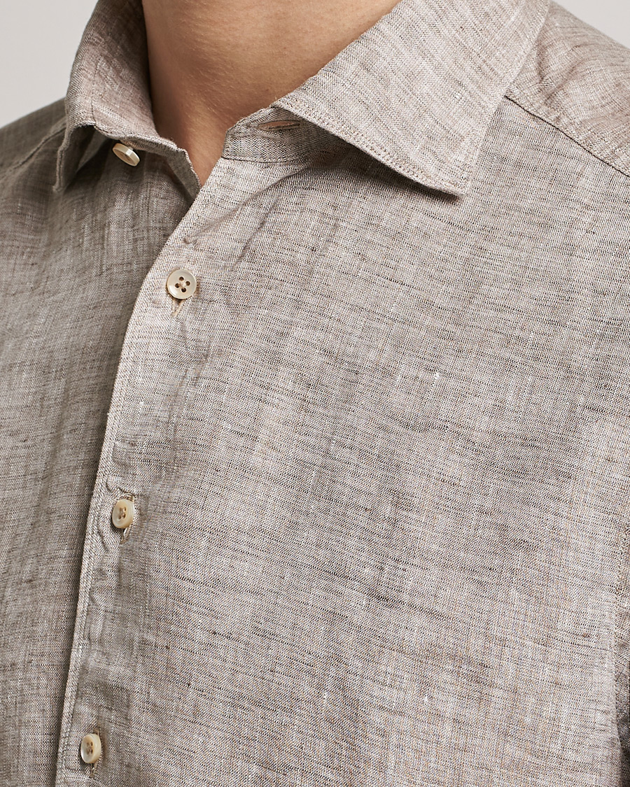 Herre | Skjorter | Stenströms | Slimline Cut Away Linen Shirt Light Brown