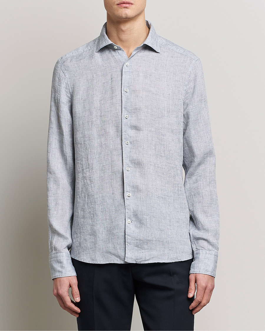 Herre |  | Stenströms | Slimline Cut Away Linen Shirt Grey