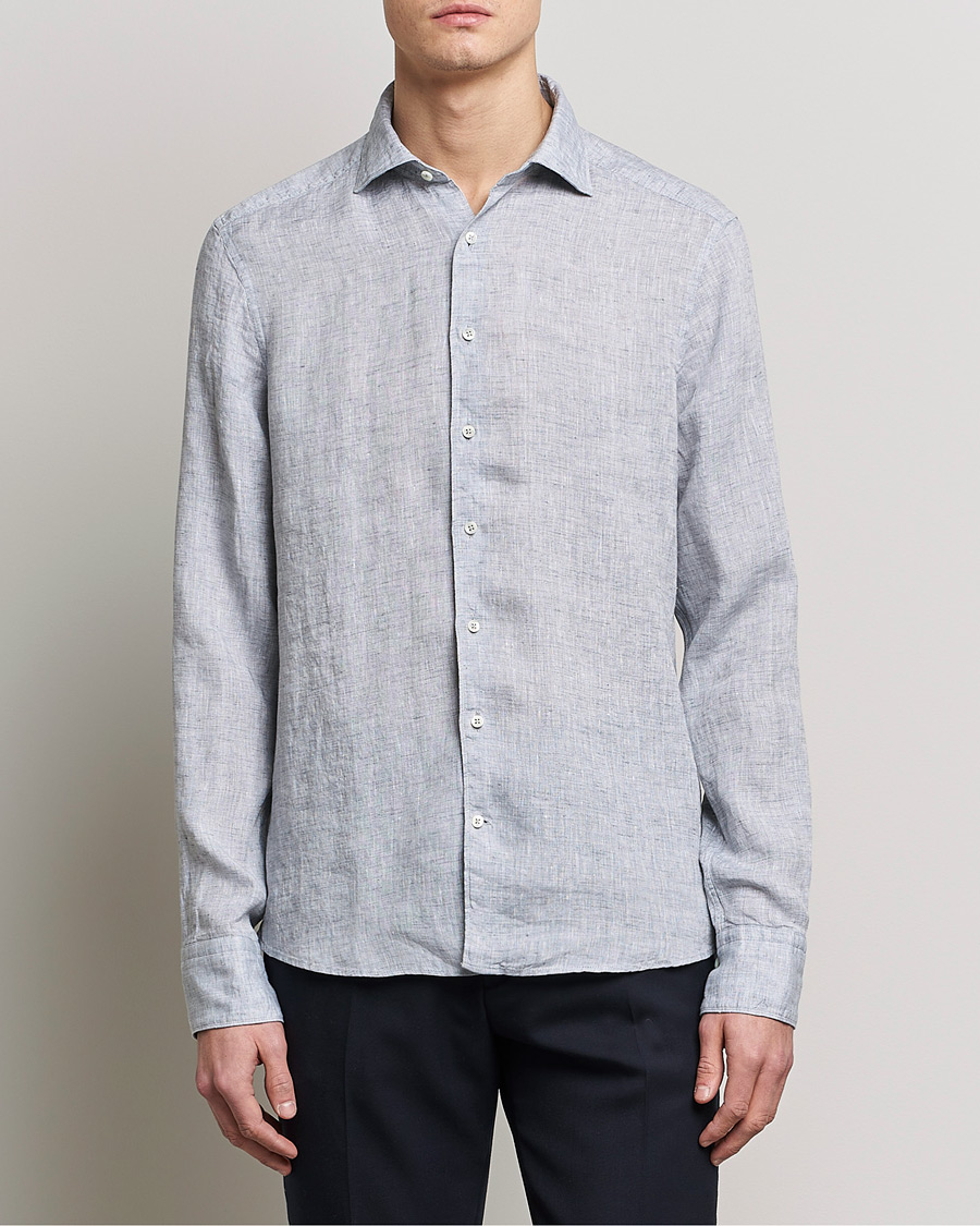 Herre | Skjorter | Stenströms | Slimline Cut Away Linen Shirt Grey