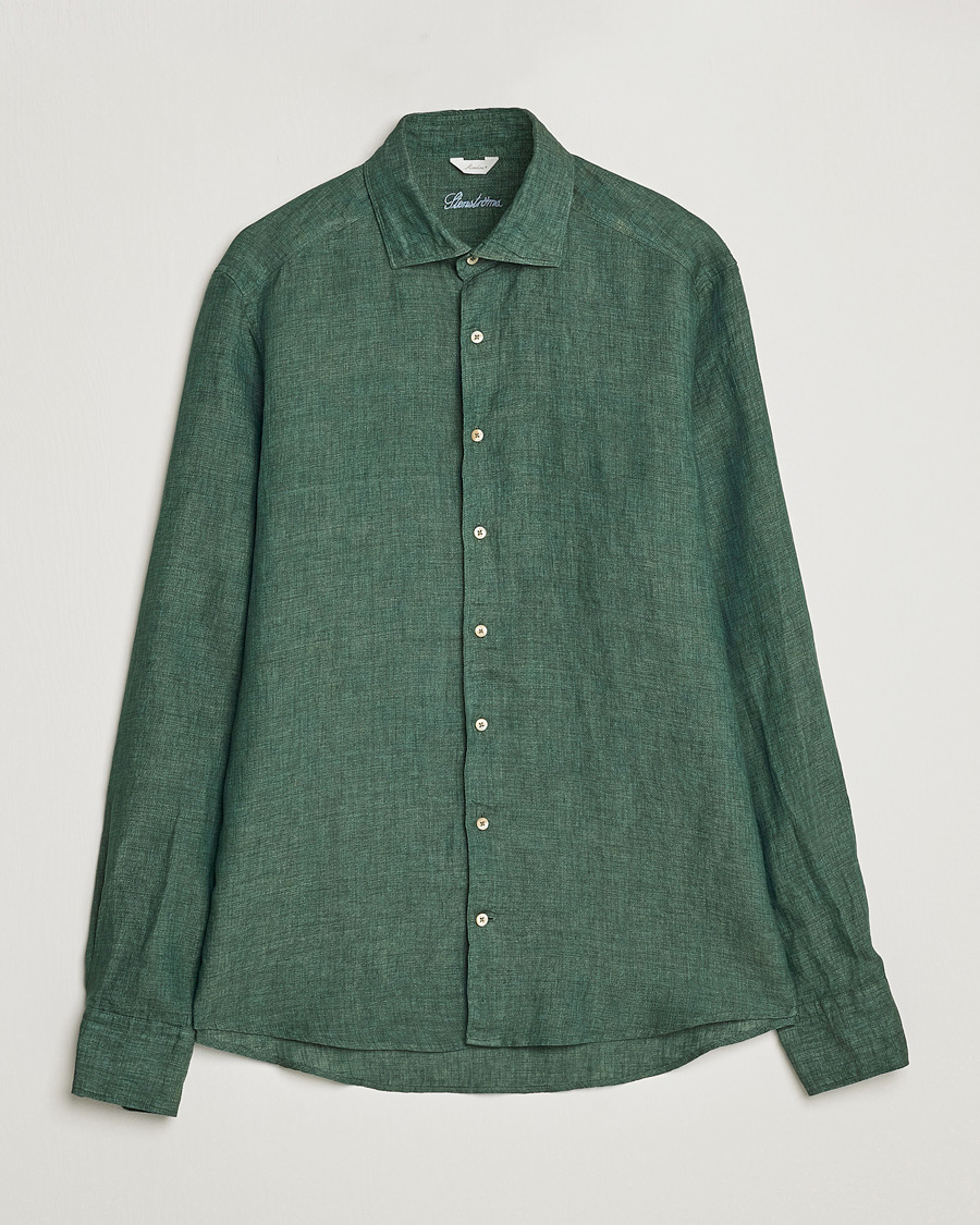 Herre |  | Stenströms | Slimline Cut Away Linen Shirt Dark Green