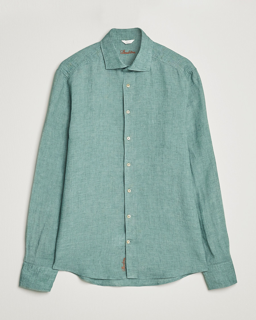 Herre | Skjorter | Stenströms | Slimline Cut Away Linen Shirt Deep Green