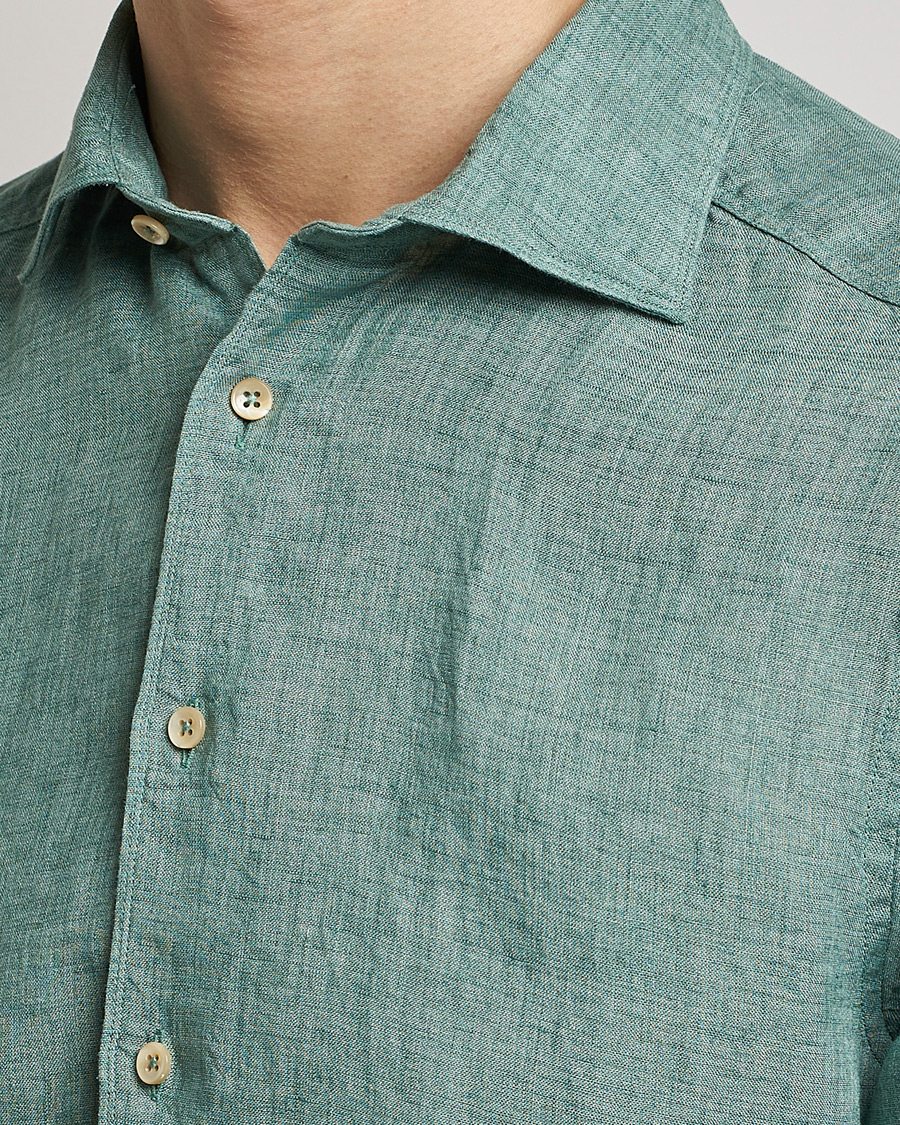 Herre | Skjorter | Stenströms | Slimline Cut Away Linen Shirt Deep Green