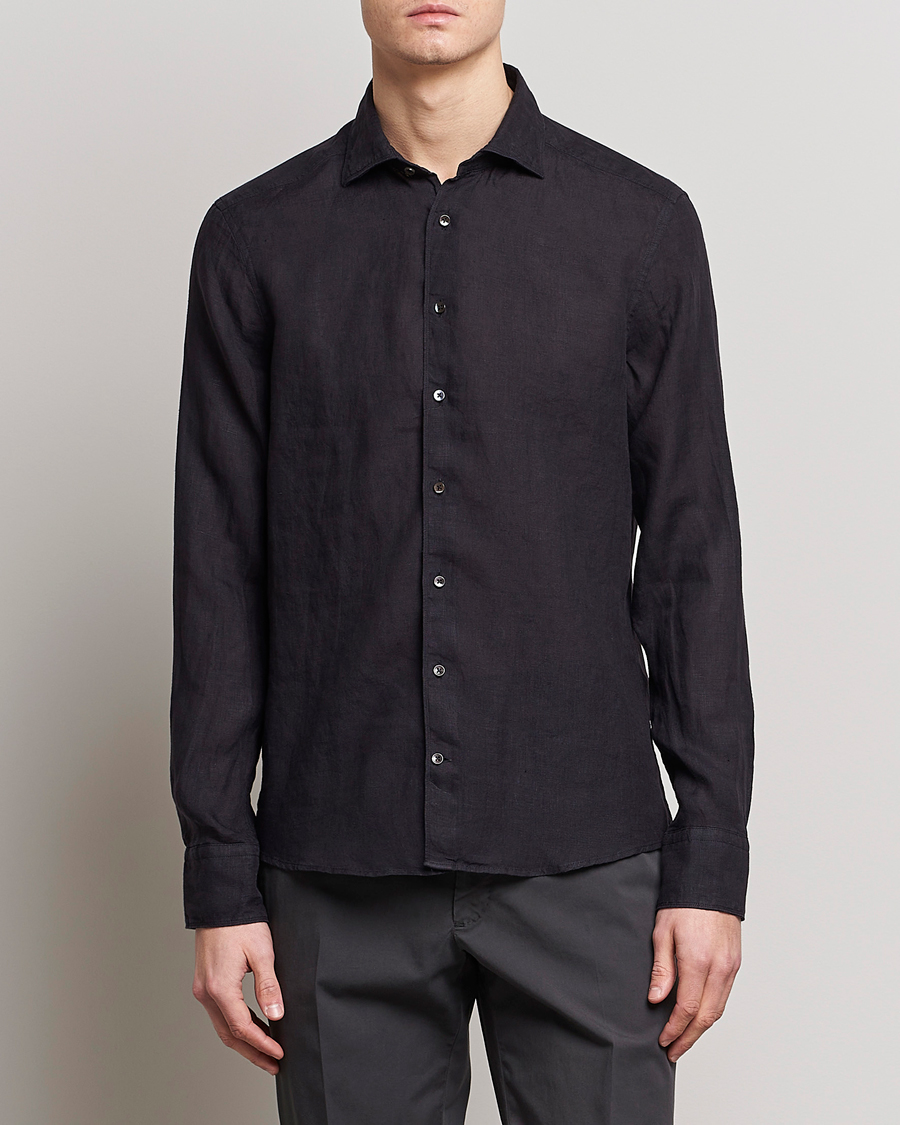 Herre | Hørskjorter | Stenströms | Slimline Cut Away Linen Shirt Black
