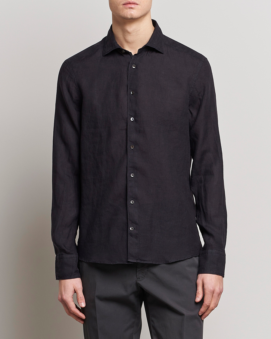 Herre | Stenströms | Stenströms | Slimline Cut Away Linen Shirt Black