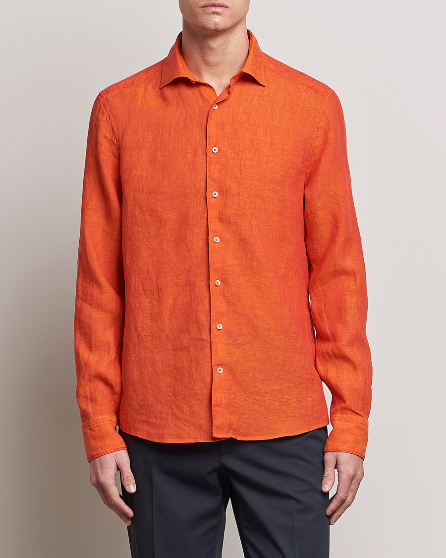 Herre | Skjorter | Stenströms | Slimline Cut Away Linen Shirt Orange