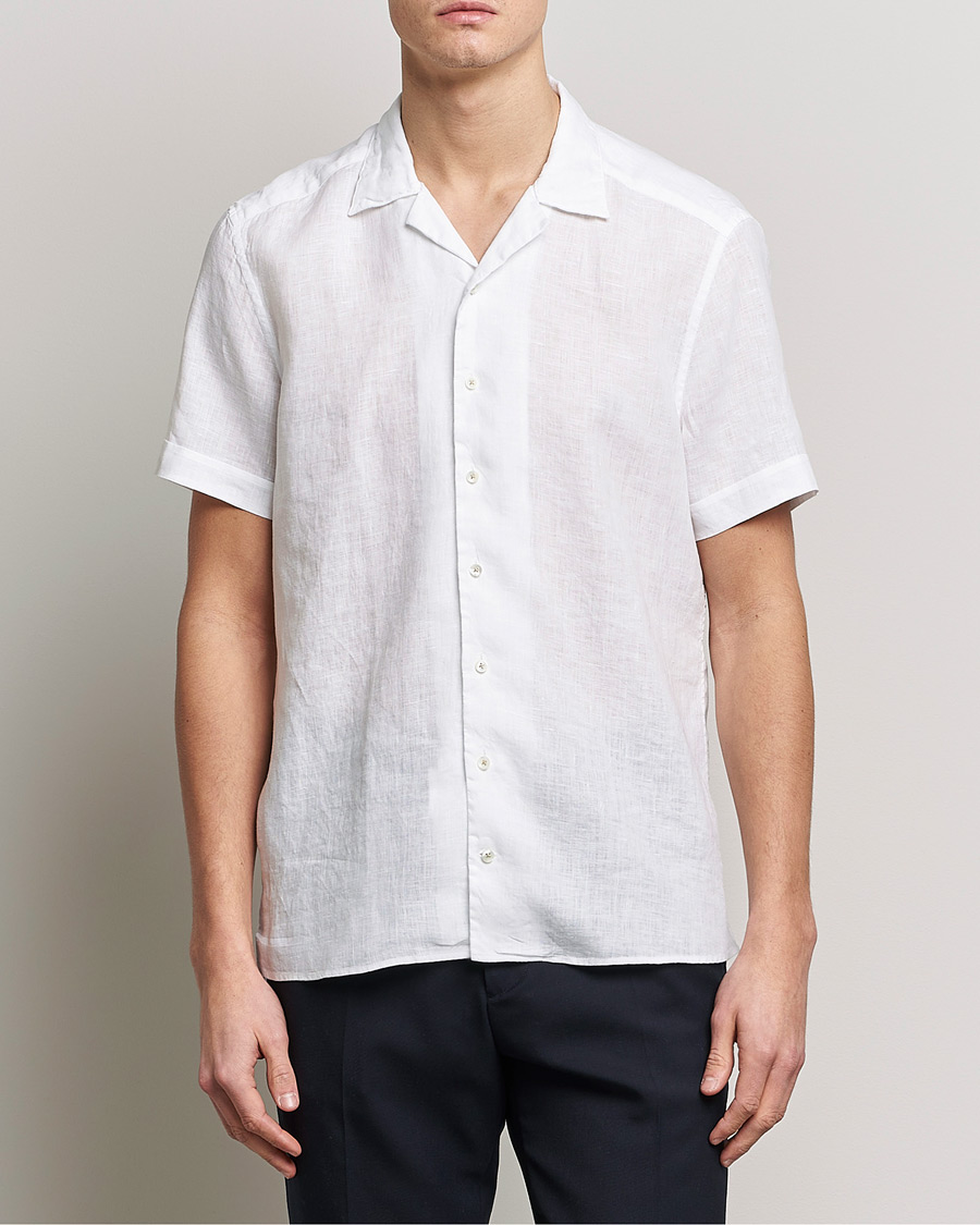 Herre |  | Stenströms | Slimline Short Sleeve Resort Linen Shirt White