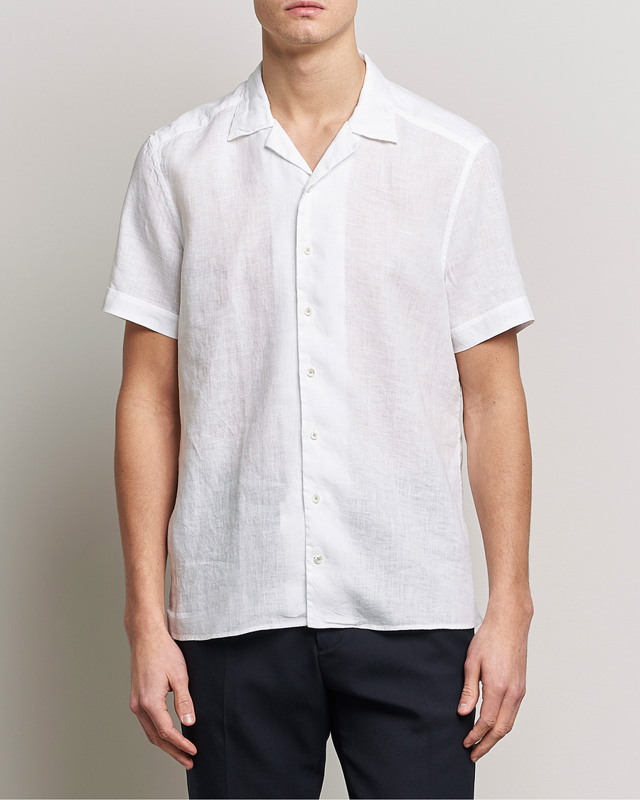 Herre | Skjorter | Stenströms | Slimline Short Sleeve Resort Linen Shirt White