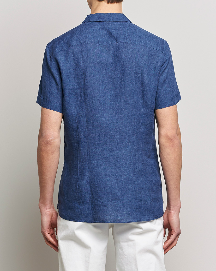 Herre | Skjorter | Stenströms | Slimline Short Sleeve Resort Linen Shirt Blue