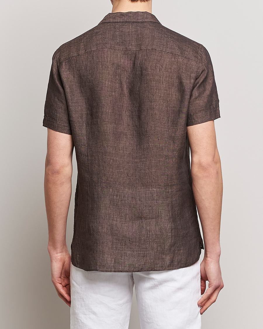 Herre | Skjorter | Stenströms | Slimline Short Sleeve Resort Linen Shirt Dark Brown