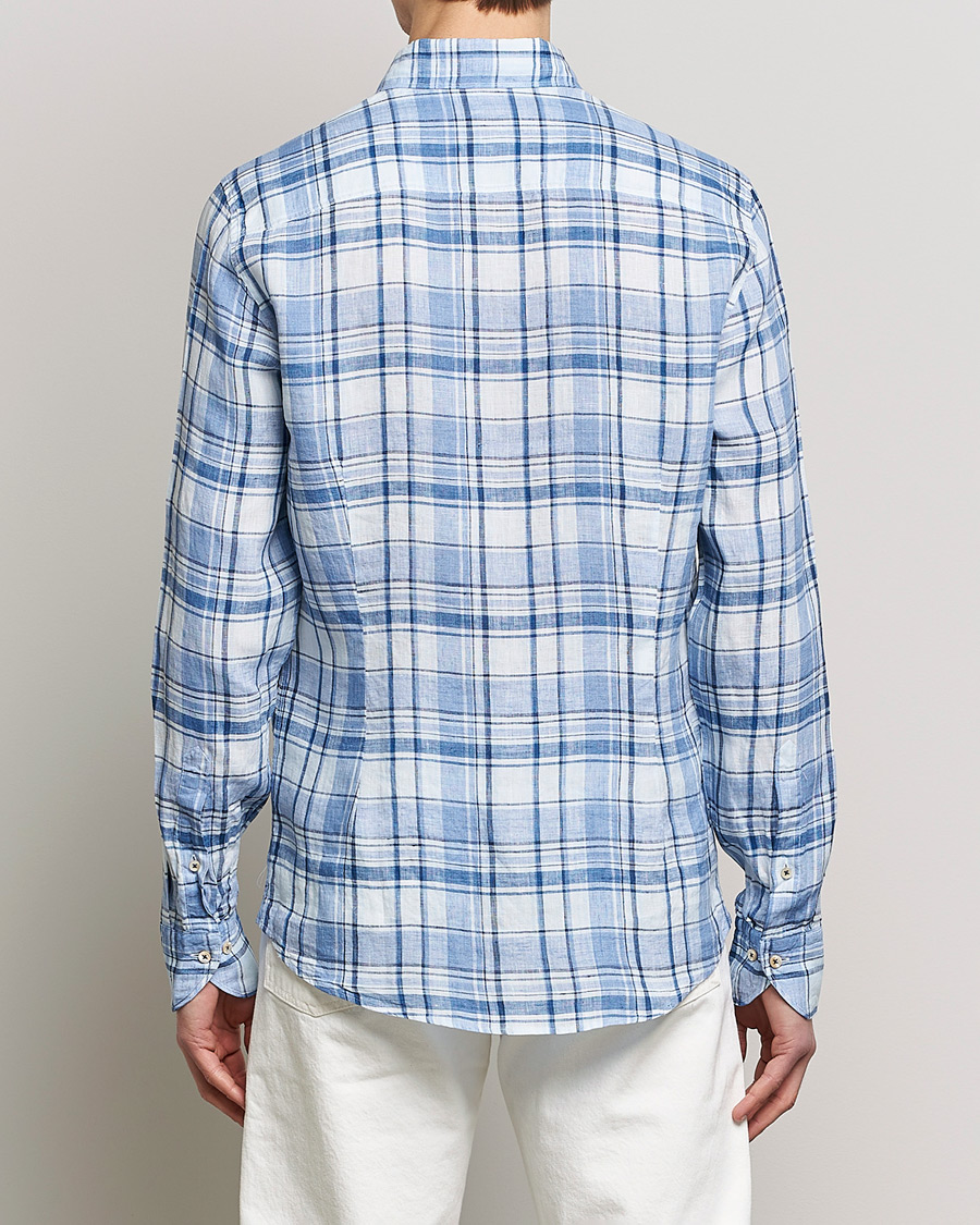 Herre | Skjorter | Stenströms | Slimline Cut Away Checked Linen Shirt Blue