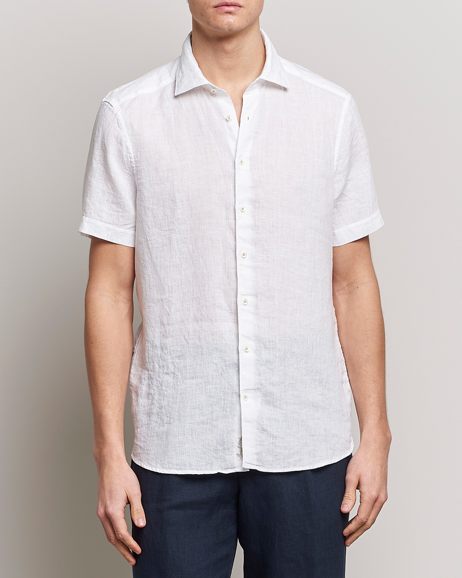 Herre | Skjorter | Stenströms | Slimline Cut Away Short Sleeve Linen Shirt White