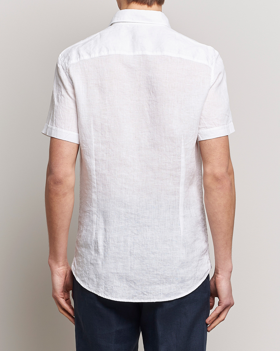 Herre | Skjorter | Stenströms | Slimline Cut Away Short Sleeve Linen Shirt White