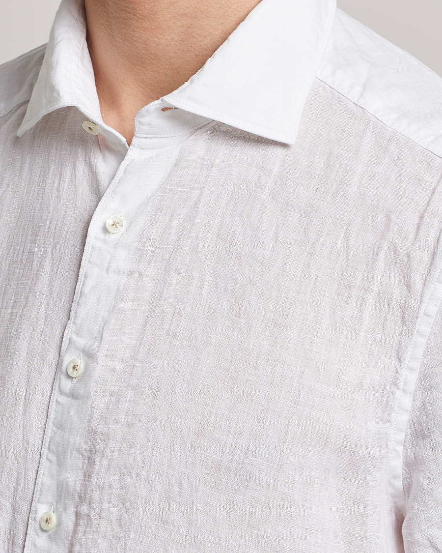 Herre | Skjorter | Stenströms | Slimline Cut Away Short Sleeve Linen Shirt White