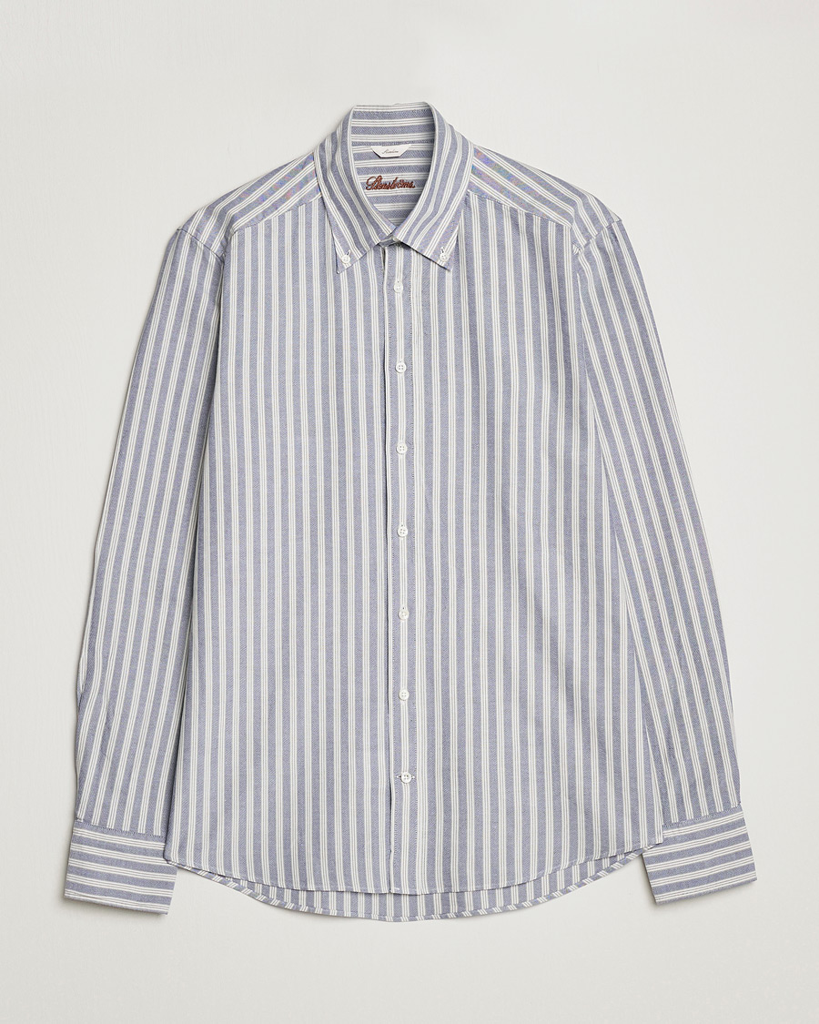 Herre | Skjorter | Stenströms | Slimline Washed Striped Oxford Shirt Blue