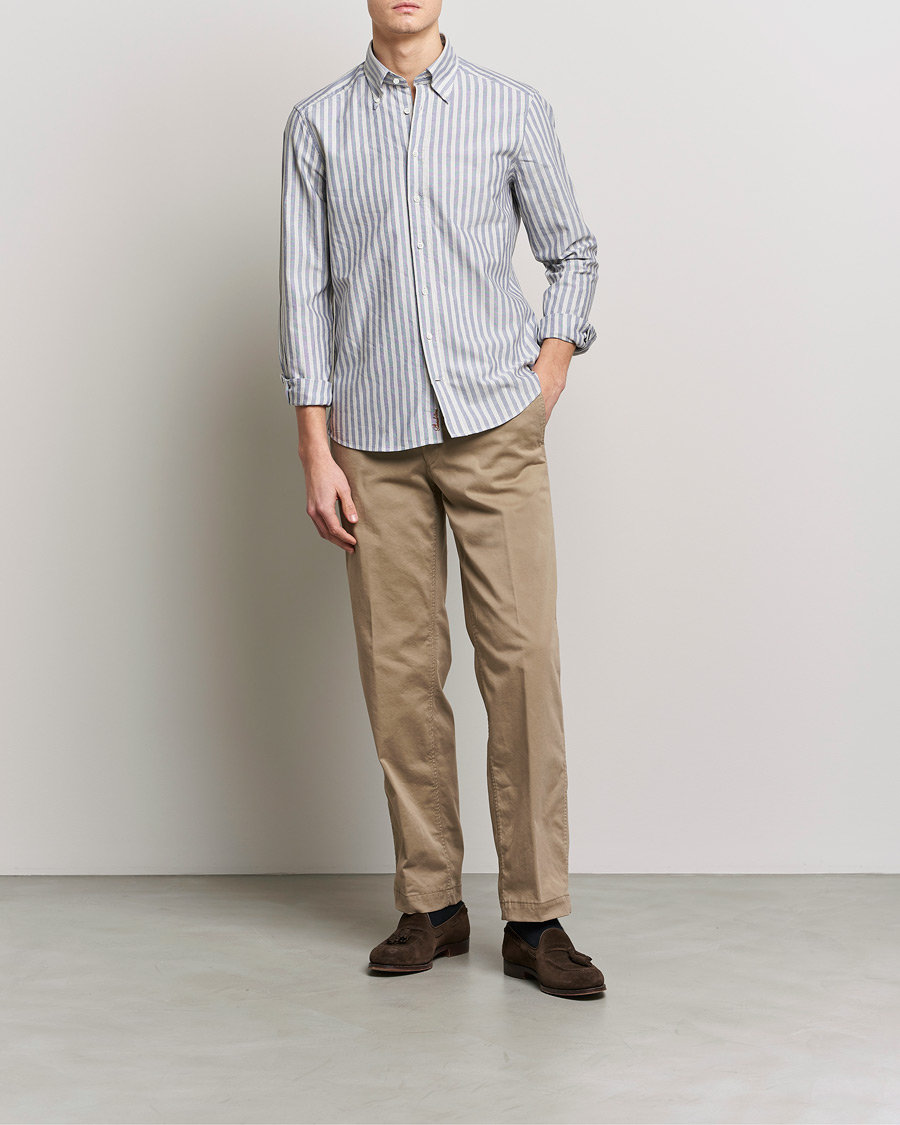 Herre | Skjorter | Stenströms | Slimline Washed Striped Oxford Shirt Blue