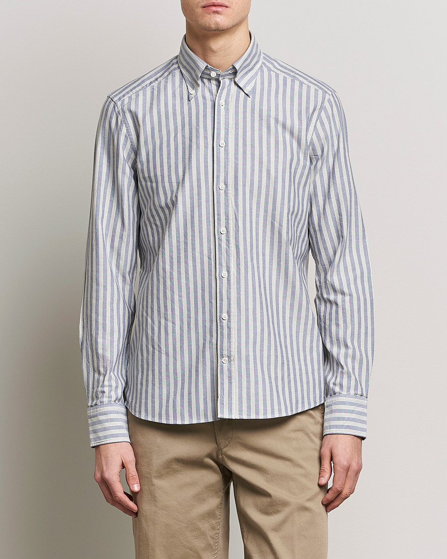 Herre |  | Stenströms | Slimline Washed Striped Oxford Shirt  Blue