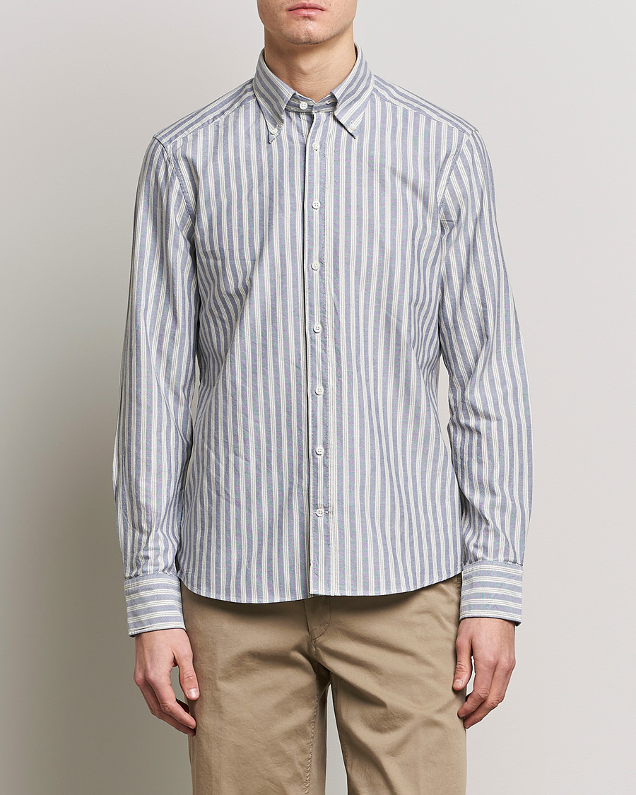 Herre | Skjorter | Stenströms | Slimline Washed Striped Oxford Shirt Blue