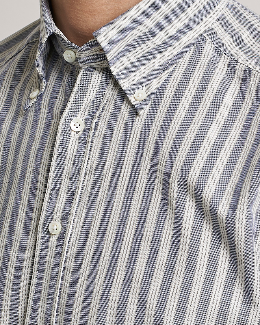 Herre | Skjorter | Stenströms | Slimline Washed Striped Oxford Shirt Blue