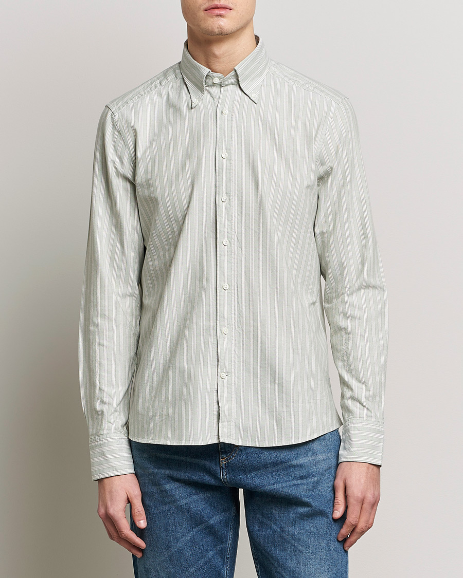 Herre | Skjorter | Stenströms | Slimline Washed Striped Oxford Shirt Pistachio