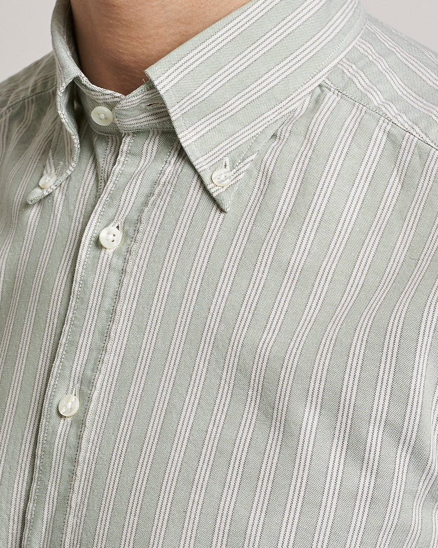 Herre | Skjorter | Stenströms | Slimline Washed Striped Oxford Shirt Pistachio