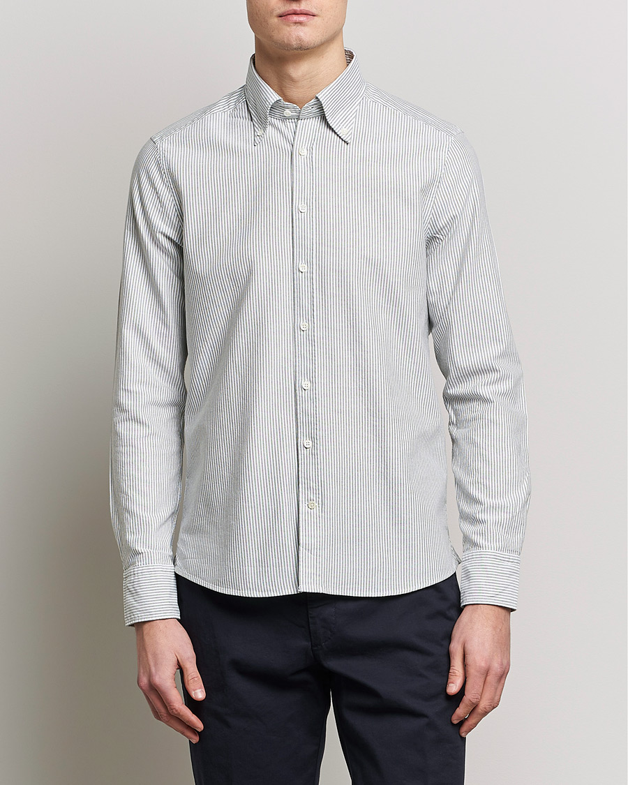 Herre | Skjorter | Stenströms | Slimline Washed Striped Oxford Shirt Green