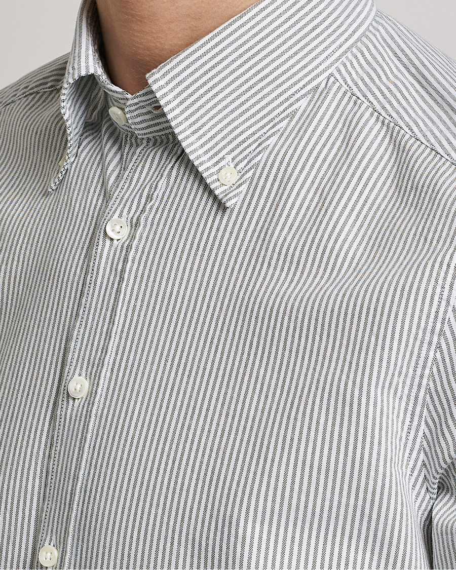 Herre | Skjorter | Stenströms | Slimline Washed Striped Oxford Shirt Green