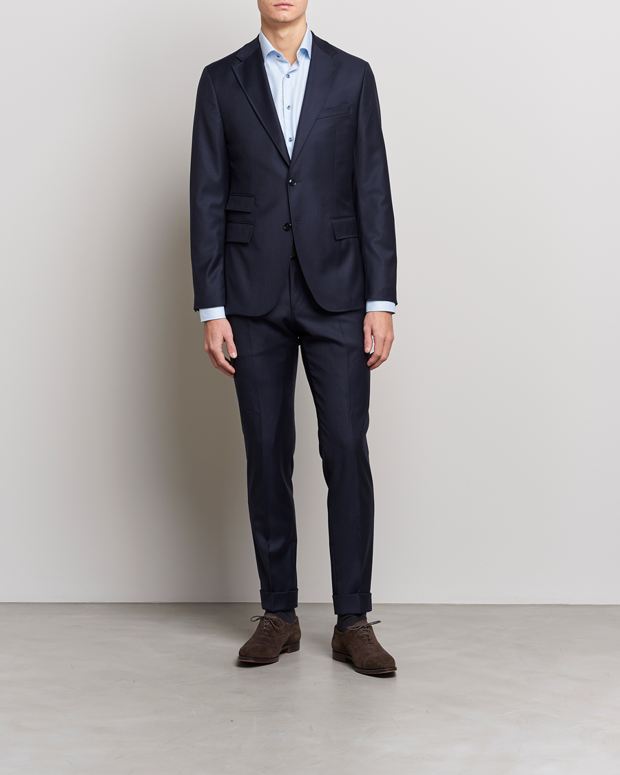 Herre | Businesskjorter | Stenströms | Slimline Cut Away Houndstooth Shirt Blue