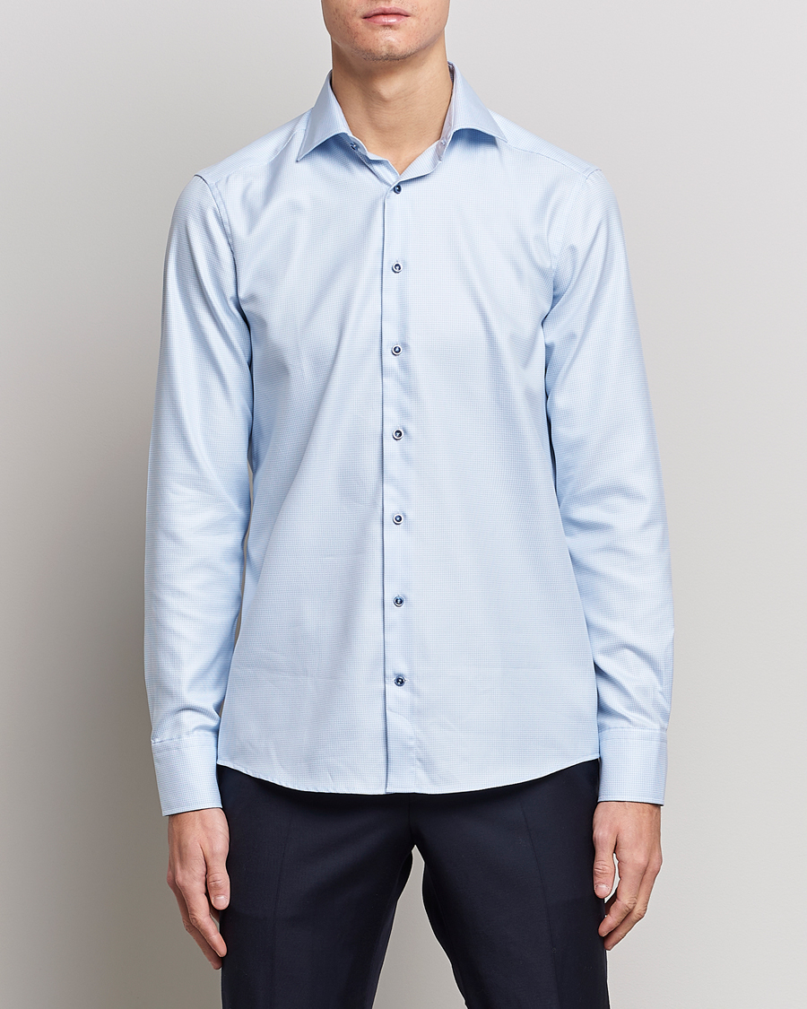 Herre | Businessskjorter | Stenströms | Slimline Cut Away Houndstooth Shirt Blue