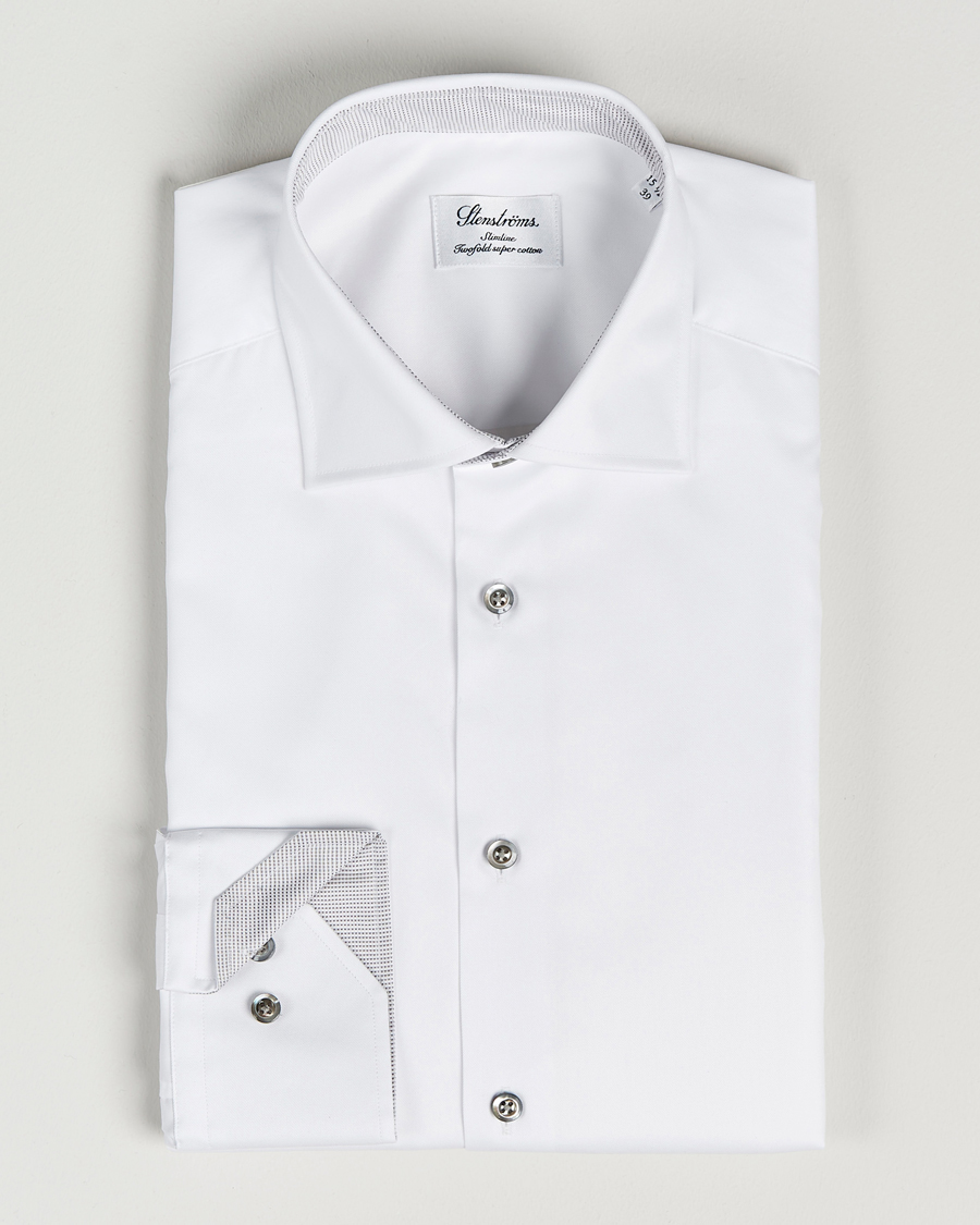 Herre | Skjorter | Stenströms | Slimline Cut Away Contrast Shirt White