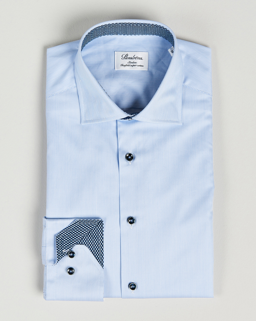 Herre | Skjorter | Stenströms | Slimline Cut Away Micro Stripe Contrast Shirt Blue