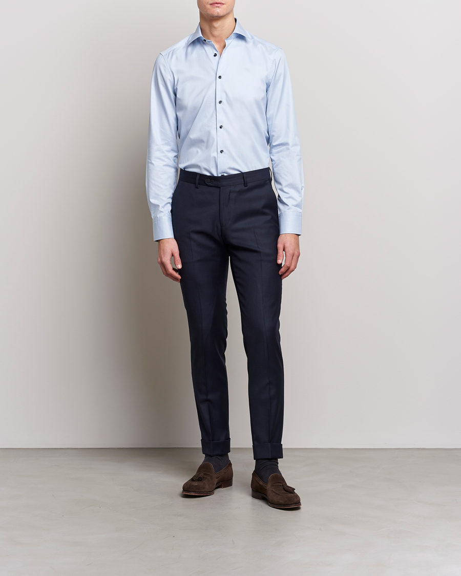 Herre | Mørkt tøj | Stenströms | Slimline Cut Away Micro Stripe Contrast Shirt Blue