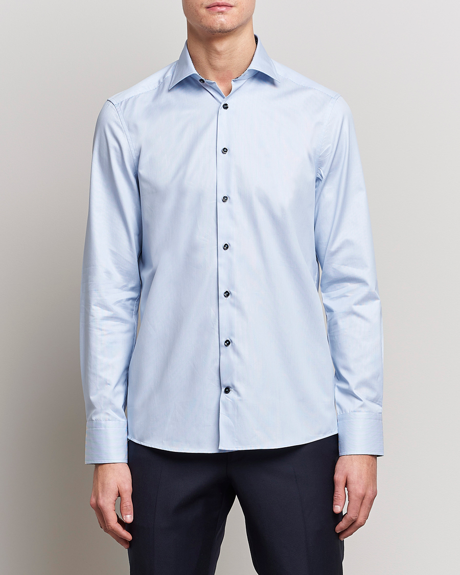 Herre | Mørkt tøj | Stenströms | Slimline Cut Away Micro Stripe Contrast Shirt Blue