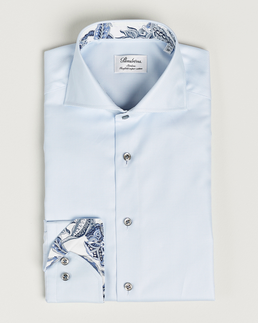 Herre | Skjorter | Stenströms | Slimline Houndstooth Contrast Shirt Blue