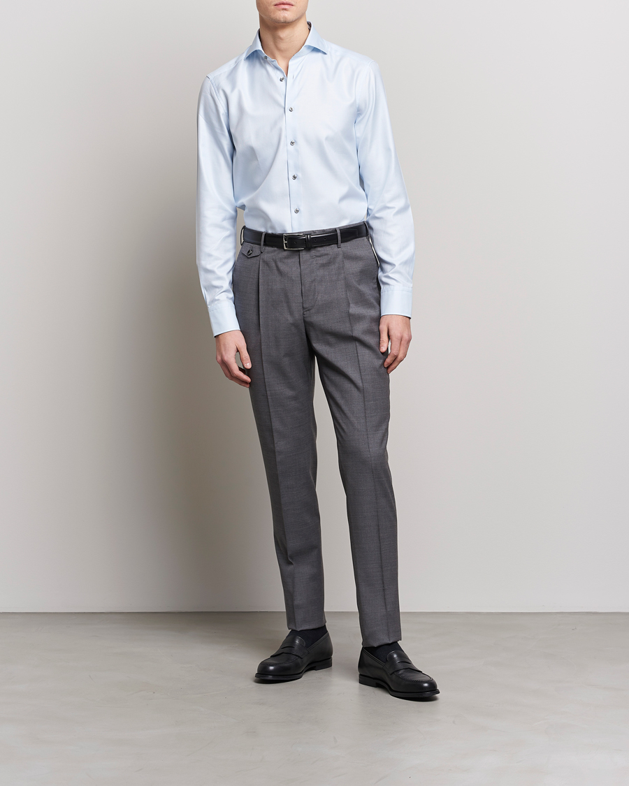 Herre | Skjorter | Stenströms | Slimline Houndstooth Contrast Shirt Blue