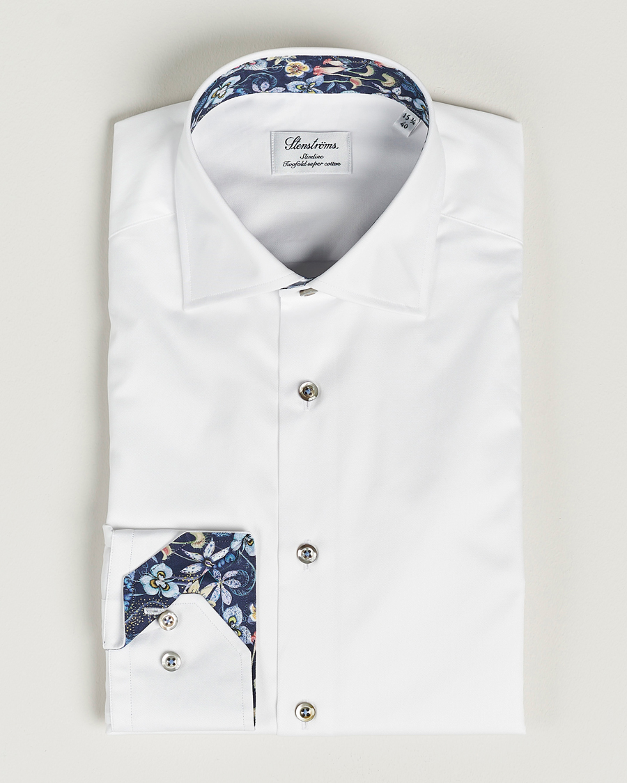Herre | Skjorter | Stenströms | Slimline Cut Away Contrast Shirt White