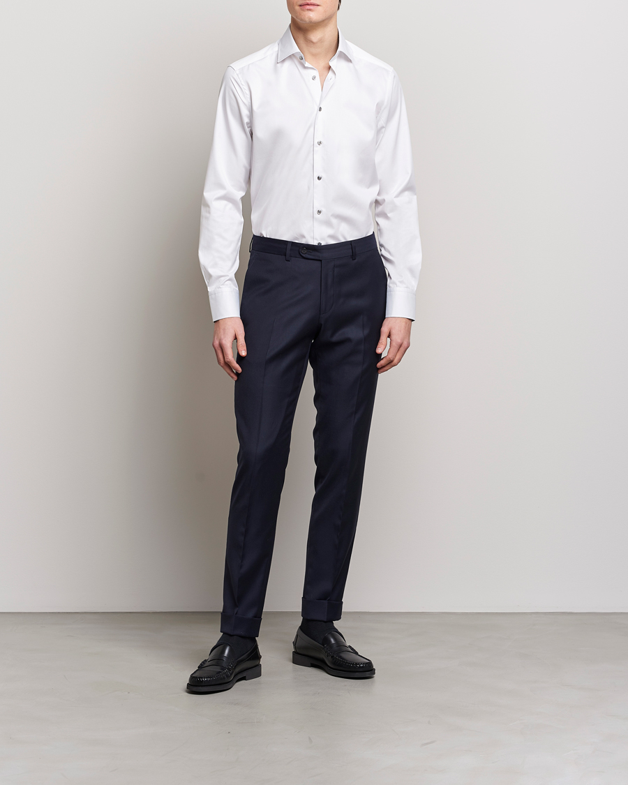 Herre | Skjorter | Stenströms | Slimline Cut Away Contrast Shirt White