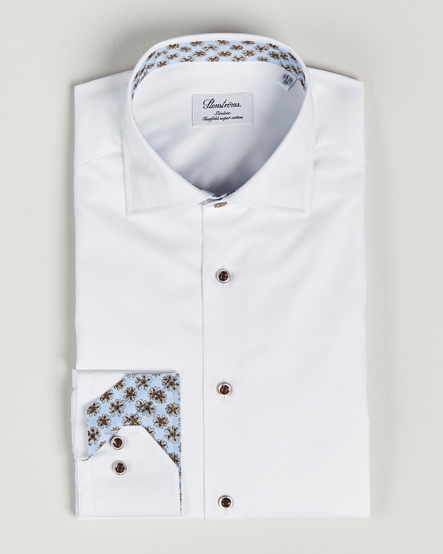 Herre | Skjorter | Stenströms | Slimline Cut Away Contrast Shirt White
