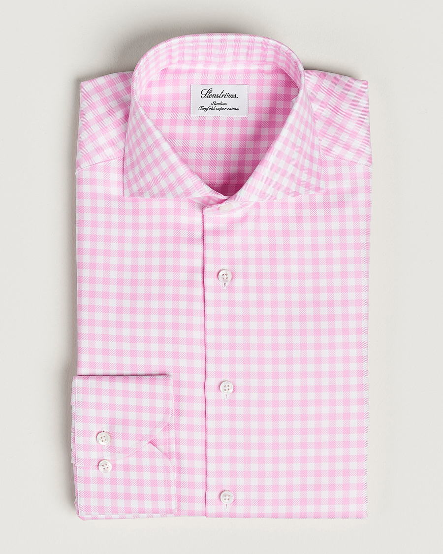 Herre | Skjorter | Stenströms | Slimline Checked Cut Away Shirt Pink