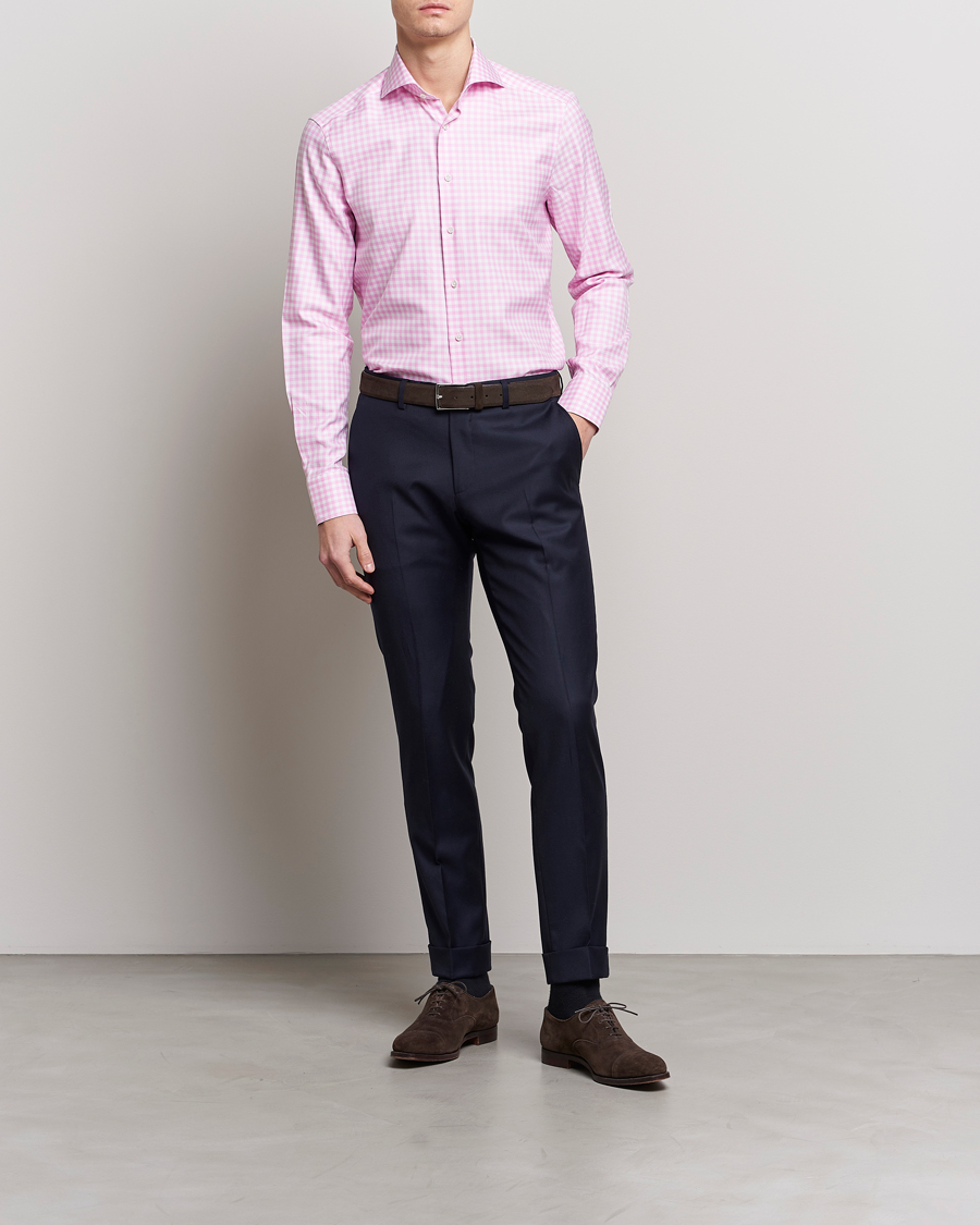Herre | Skjorter | Stenströms | Slimline Checked Cut Away Shirt Pink
