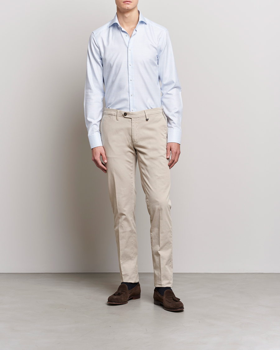 Herre | Skjorter | Stenströms | Slimline Multicheck Cut Away Shirt Light Blue