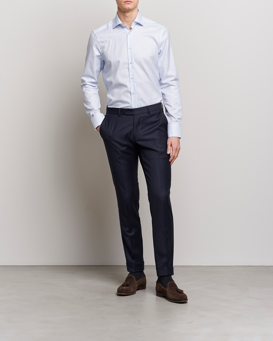 Herre | Skjorter | Stenströms | Slimline Cut Away Micro Print Shirt Blue