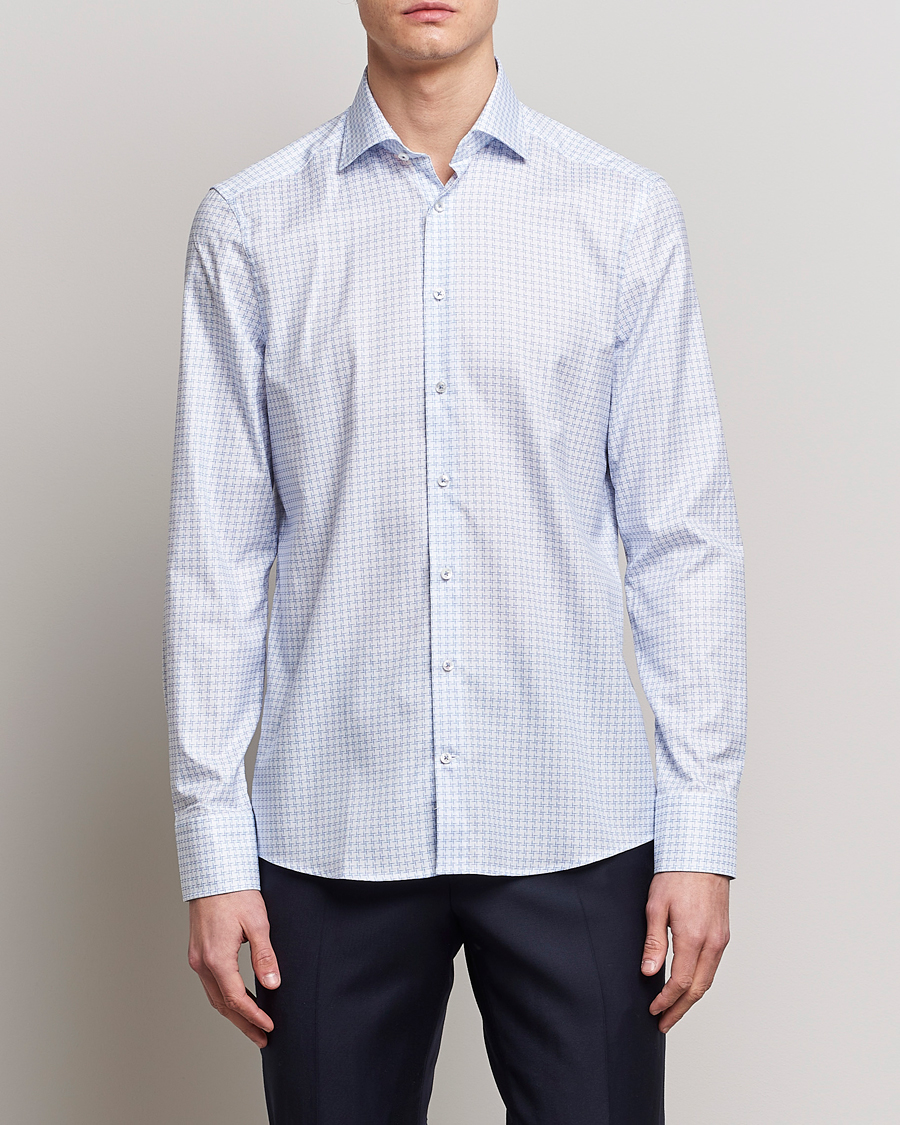 Herre |  | Stenströms | Slimline Cut Away Micro Print Shirt Blue