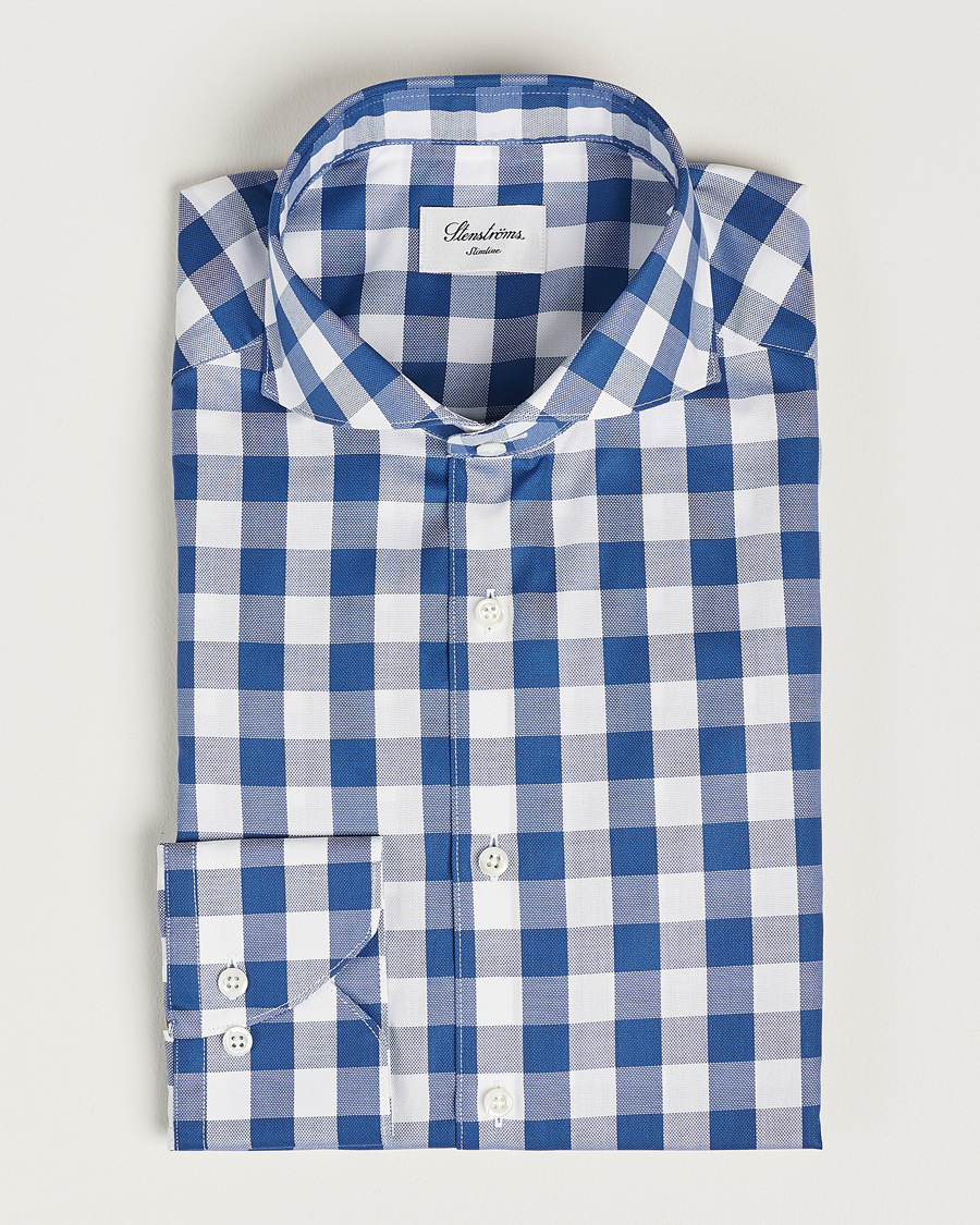 Herre | Skjorter | Stenströms | Slimline Cut Away Large Gingham Shirt Blue