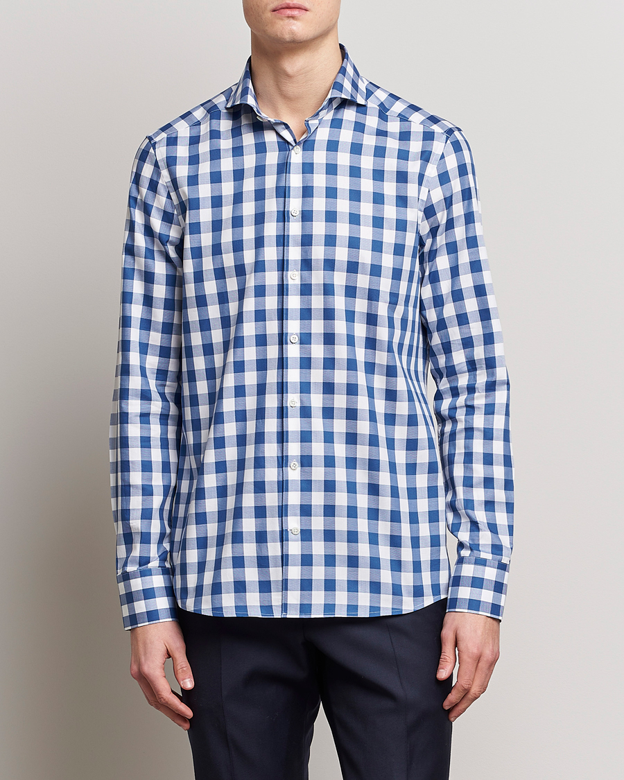 Herre | Skjorter | Stenströms | Slimline Cut Away Large Gingham Shirt Blue