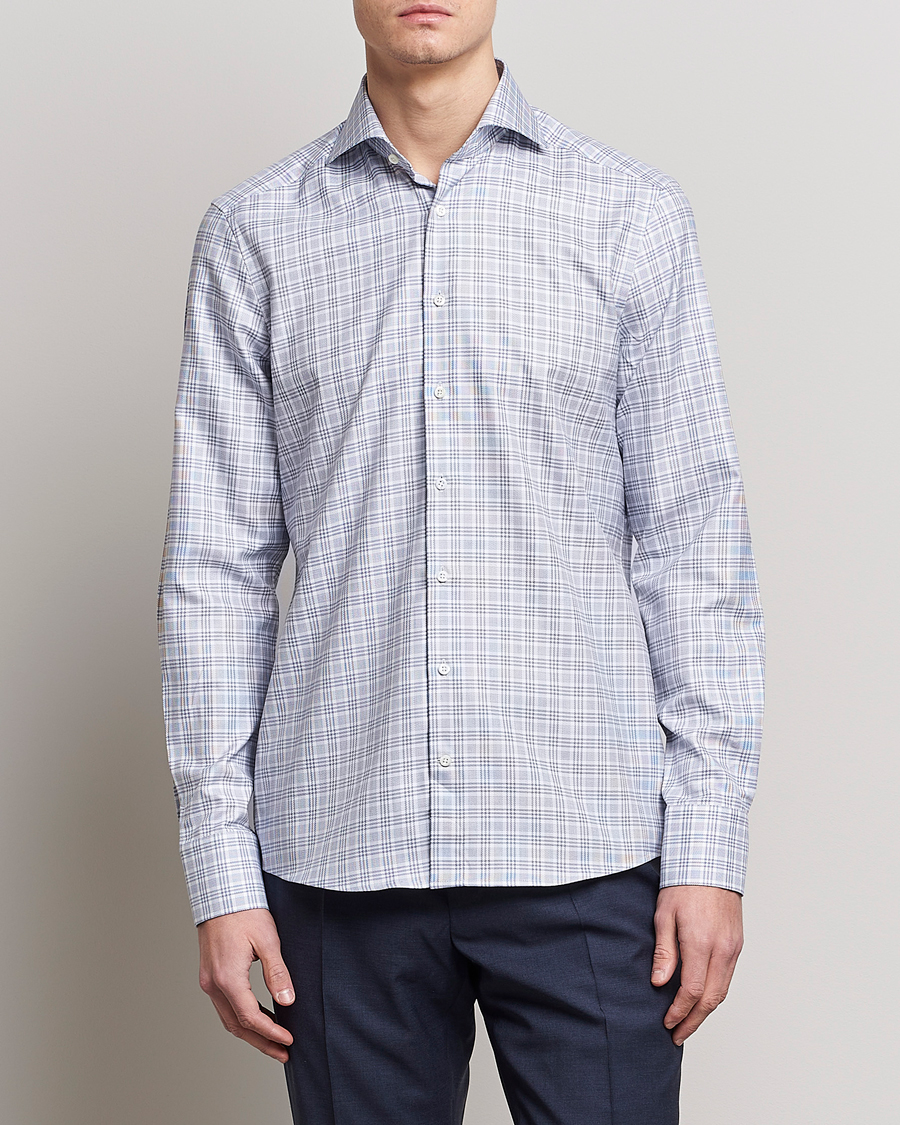 Herre | Skjorter | Stenströms | Slimline Cut Away Multicheck Shirt Blue