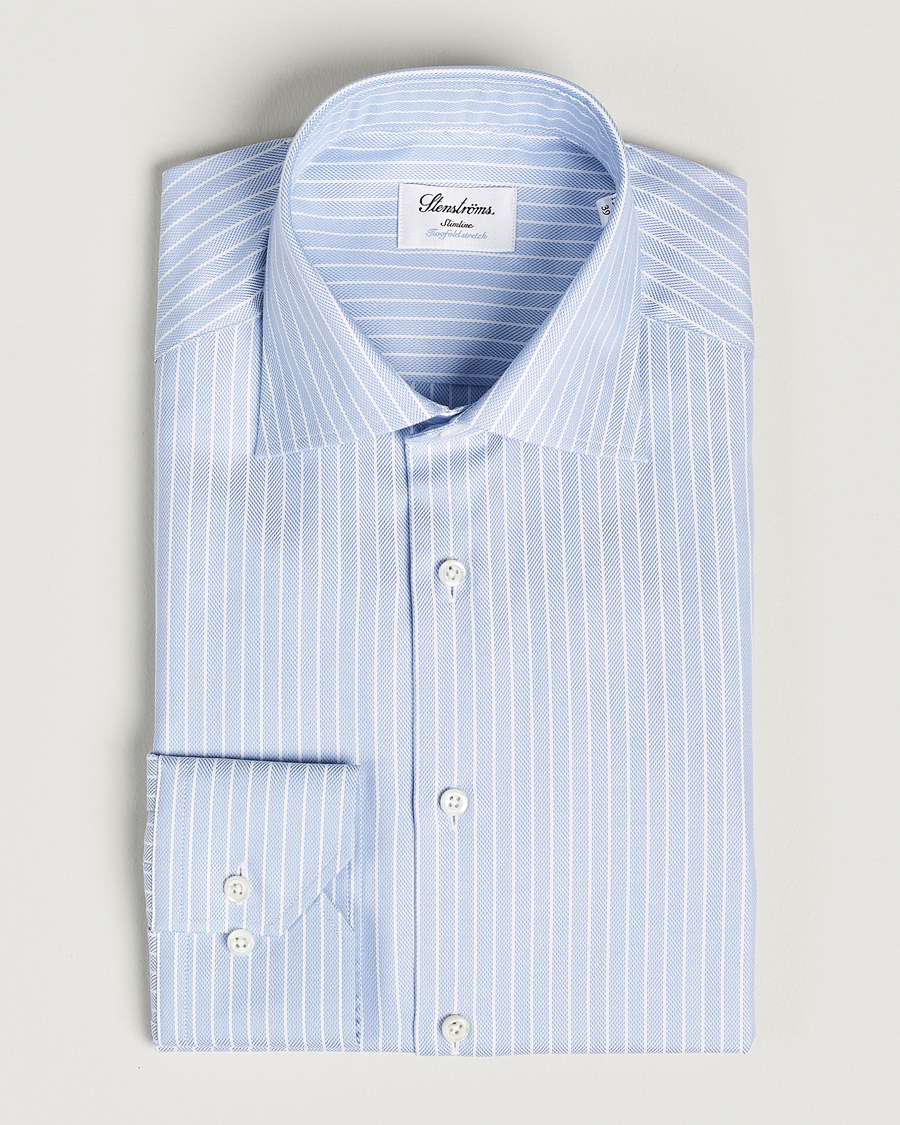 Herre | Skjorter | Stenströms | Slimline Cut Away Herringbone Striped Shirt Blue