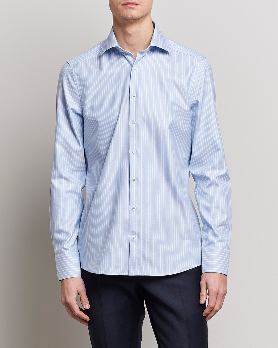 Herre | Skjorter | Stenströms | Slimline Cut Away Herringbone Striped Shirt Blue